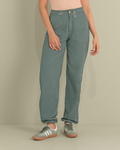 Pantalón bota recta con elástico en borde#color_249-verde