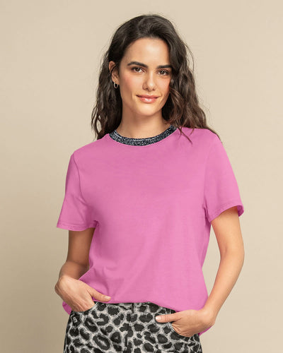 Camiseta manga corta con cuello en lurex brillante#color_036-rosado