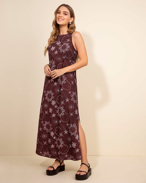 Vestido largo silueta amplia con abertura lateral#color_008-estampado