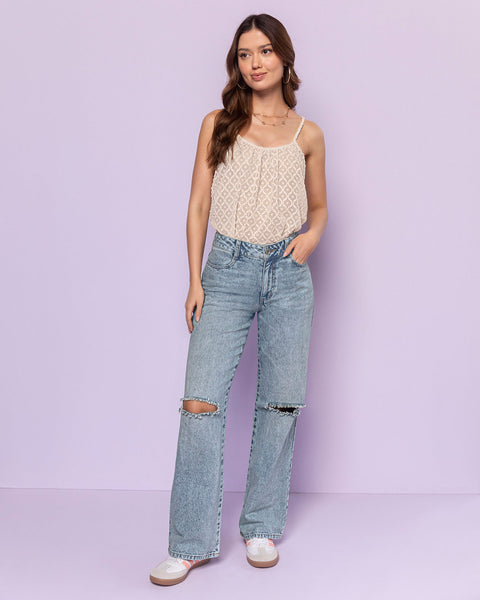 Blusa de tiritas en tela con detalles y transparencias#color_089-vainilla