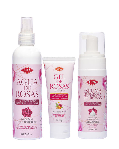 Pack Piel Radiante Belleza Perfecta (Espuma Limpiadora +  Agua de Rosas + Gel de Rosas)#color_305-rosa