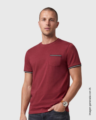 Camiseta con detalle tejido en bolsillo y mangas#color_349-vino