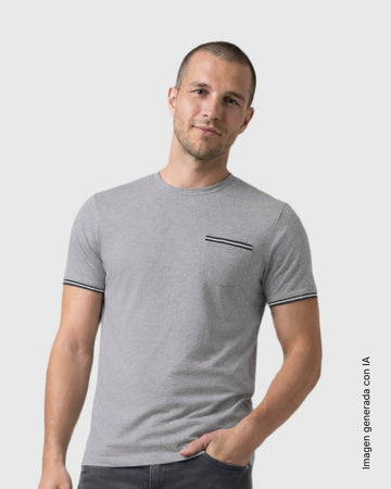 Camiseta con detalle tejido en bolsillo y mangas#color_727-gris-jaspe