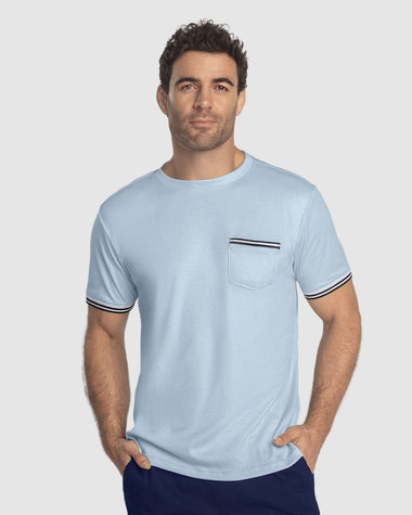Camiseta manga corta con detalle tejido en mangas#color_159-azul-claro
