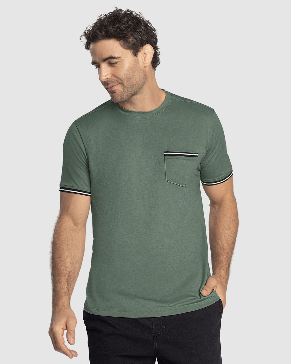 Camiseta manga corta con detalle tejido en mangas