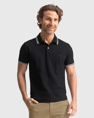 Camiseta tipo polo clásica con cuello y mangas en tejido texturizado#color_700-negro