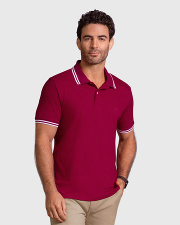 Camiseta tipo polo clásica con cuello y mangas en tejido texturizado#color_c34-vino