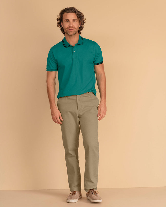 Camiseta tipo polo con cuello y mangas tejidas#color_653-verde-medio