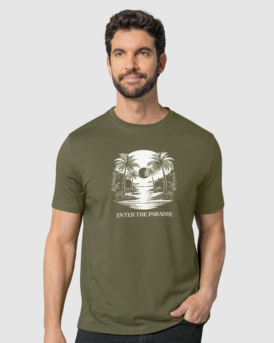 Camiseta manga corta con estampado localizado y cuello redondo#color_a91-verde-militar