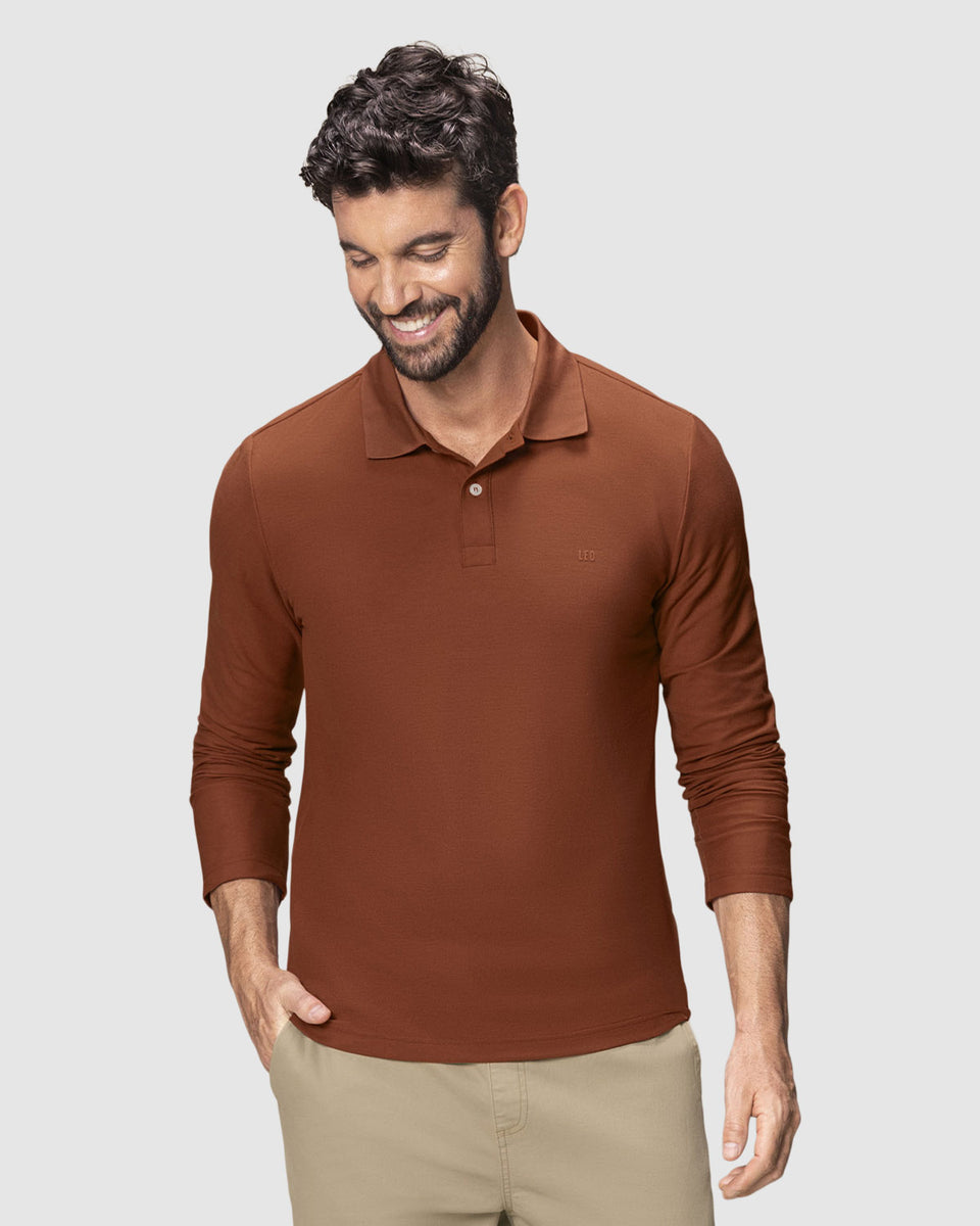 Camiseta tipo polo manga larga con logo bordado en frente