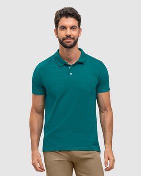 Camiseta tipo polo con botones funcionales con puños y cuello tejido#color_063-verde-botella