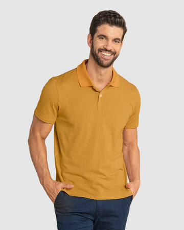 Camiseta tipo polo con botones funcionales con puños y cuello tejido#color_113-mostaza