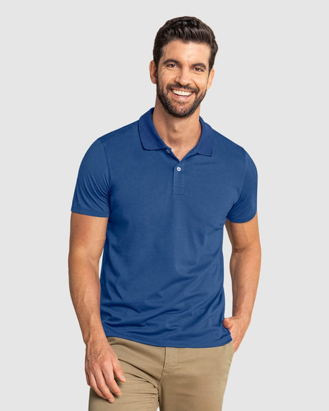 Camiseta tipo polo con botones funcionales con puños y cuello tejido#color_513-azul