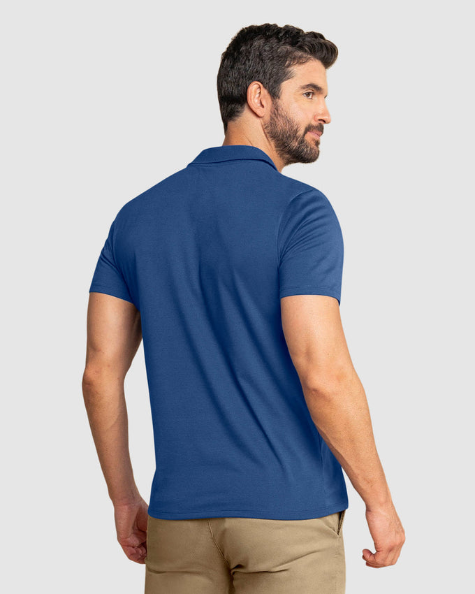 Camiseta tipo polo con botones funcionales con puños y cuello tejido#color_513-azul