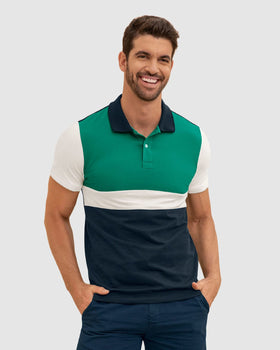 Camiseta tipo polo con botones funcionales con bloques de color#color_620-verde-azul-blanco