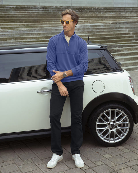 Buzo manga larga con cierre frontal en cuello#color_464-azul