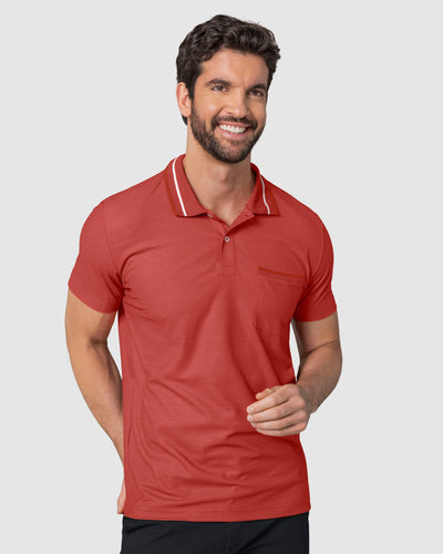 Camiseta tipo polo con botones funcionales y bolsillo decorativo#color_391-rojo-claro