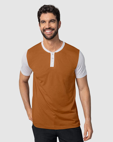 Camiseta henley con cuello y mangas en contraste#color_640-camel