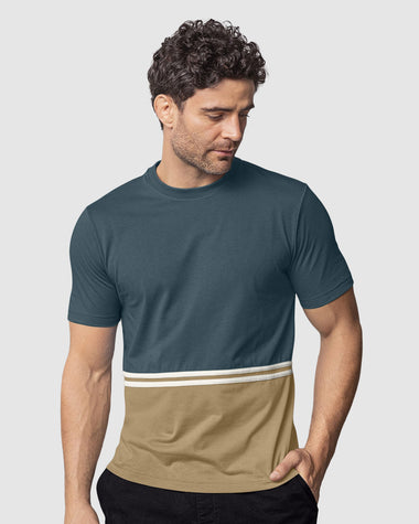 Camiseta manga corta con bloque de color#color_457-azul-arena