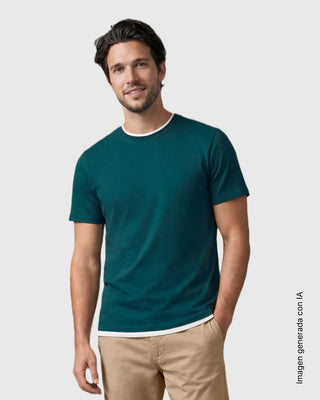 Camiseta manga corta con efecto doble prenda#color_c43-verde-jade
