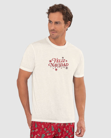 Camiseta manga corta de pijama masculina#color_812-marfil-estampado