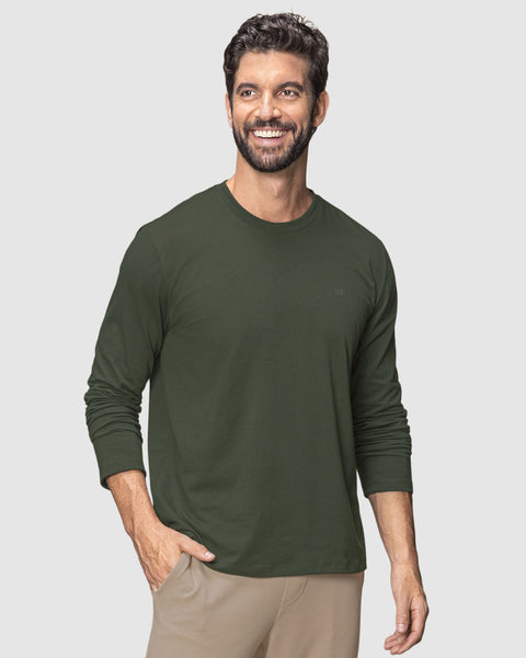 Camiseta manga larga ajustada de pijama#color_249-verde-oscuro