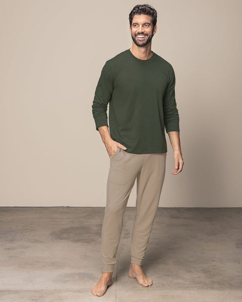 Camiseta manga larga ajustada de pijama#color_249-verde-oscuro