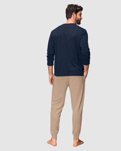 Camiseta manga larga ajustada de pijama#color_457-azul-oscuro