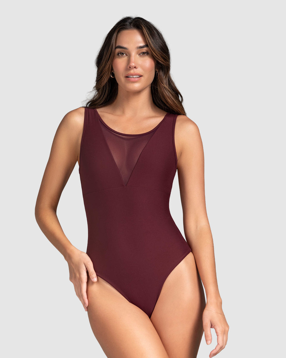 Body de control suave con tul en escote