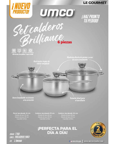 Juego de Calderos Brilliance Acero Inoxidable 6 Piezas#color_708-gris-plata