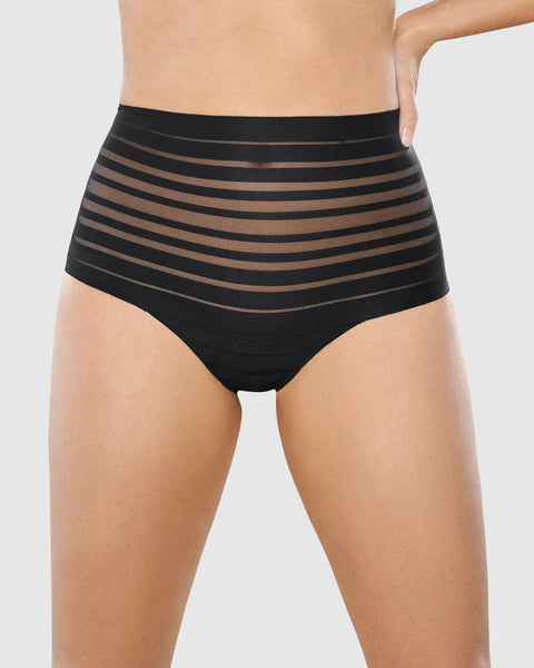 Panty alto de control suave con encaje en bandas#color_700-negro