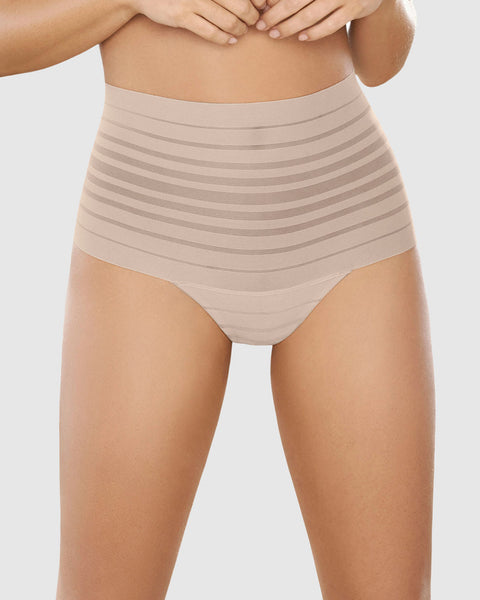 Panty alto de control suave con encaje en bandas#color_802-cafe-claro