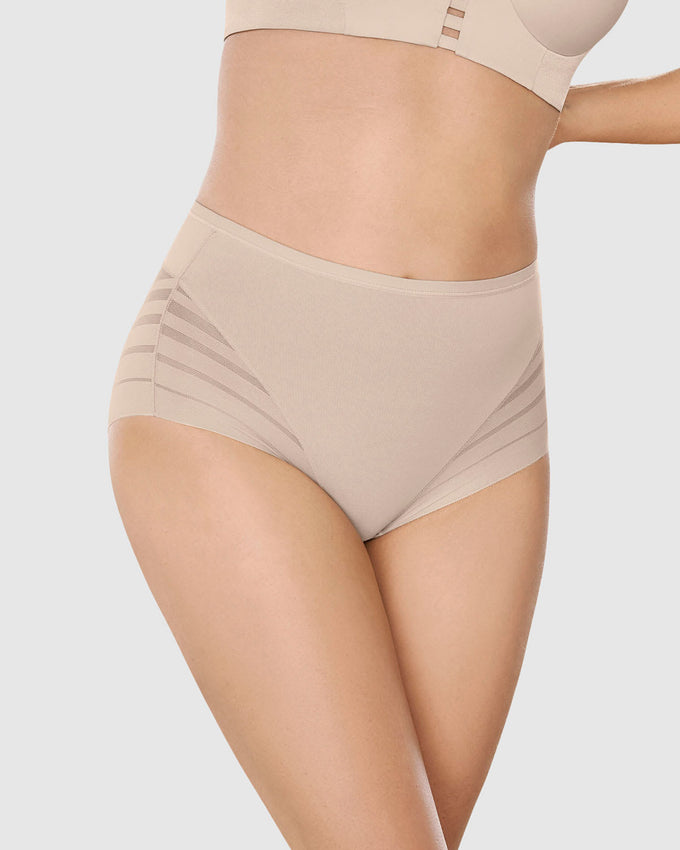 Panty faja clásico con control suave de abdomen y bandas de tul#color_802-cafe-claro