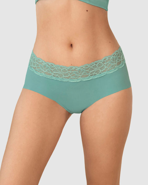 Panty hipster en tela ultraliviana con franja de encaje#color_644-verde