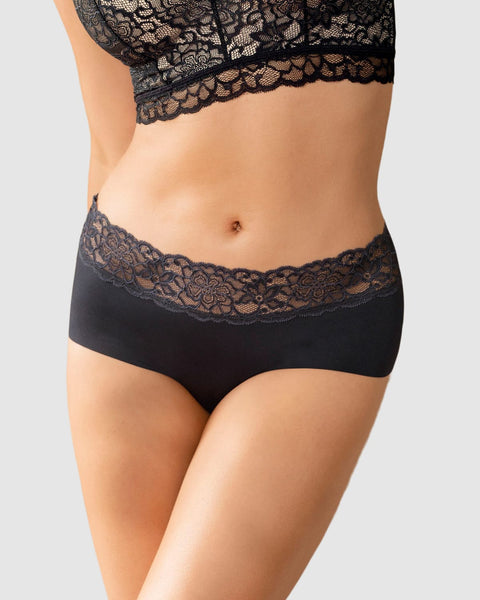 Panty hipster en tela ultraliviana con franja de encaje#color_700-negro