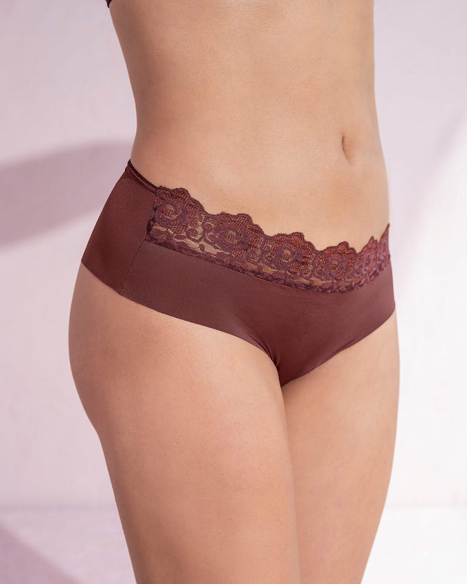 Sexy panty cachetero en tela ultraliviana con encaje comodidad total#color_a21-vino