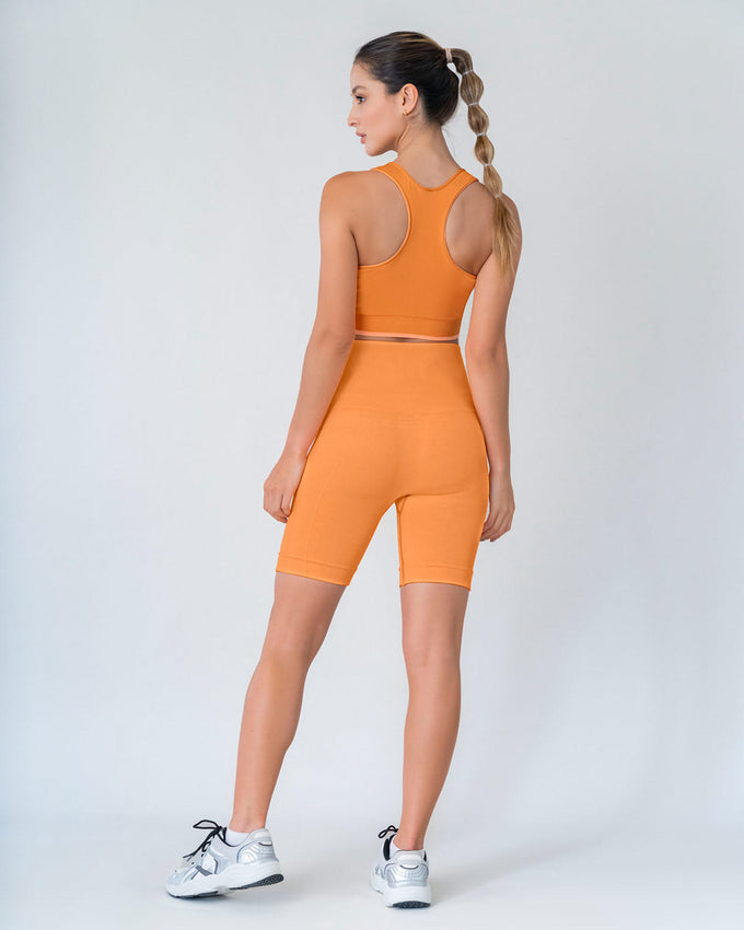Top sin costuras doble faz con soporte alto de busto#color_203-naranjado