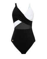 Traje de baño entero control suave de abdomen elaborado con nylon reciclado#color_701-negro-blanco