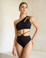 Bikini asimétrico con panty de tiro alto de control suave de abdomen#color_700-negro