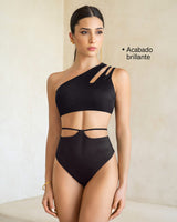 Bikini asimétrico con panty de tiro alto de control suave de abdomen#color_700-negro