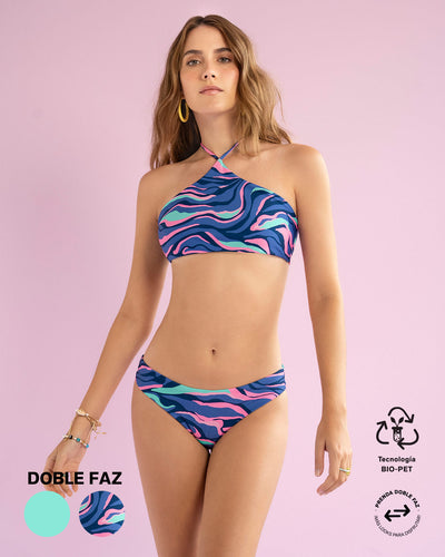 Bikini doble faz con top estilo halter con tecnología BIO-PET#color_672-estampado-ondas-verde