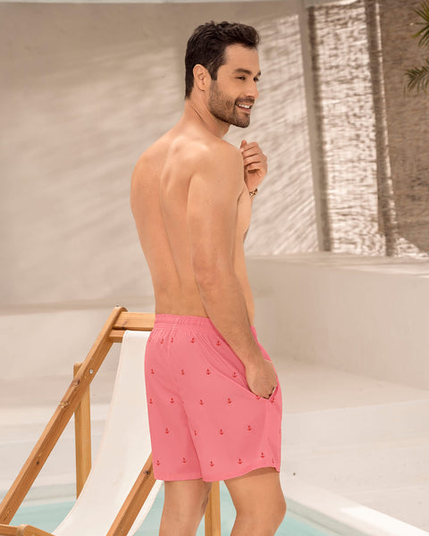 Pantaloneta corta de baño para hombre elaborada con pet reciclado#color_339-rosado-anclas