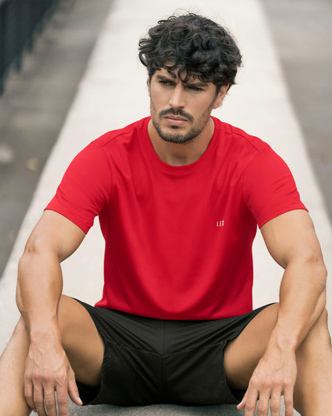 Camiseta deportiva masculina semiajustada de secado rápido#color_370-rojo