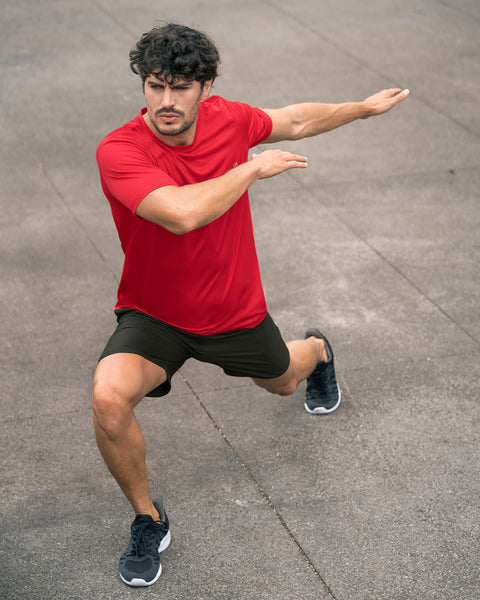 Camiseta deportiva masculina semiajustada de secado rápido#color_370-rojo