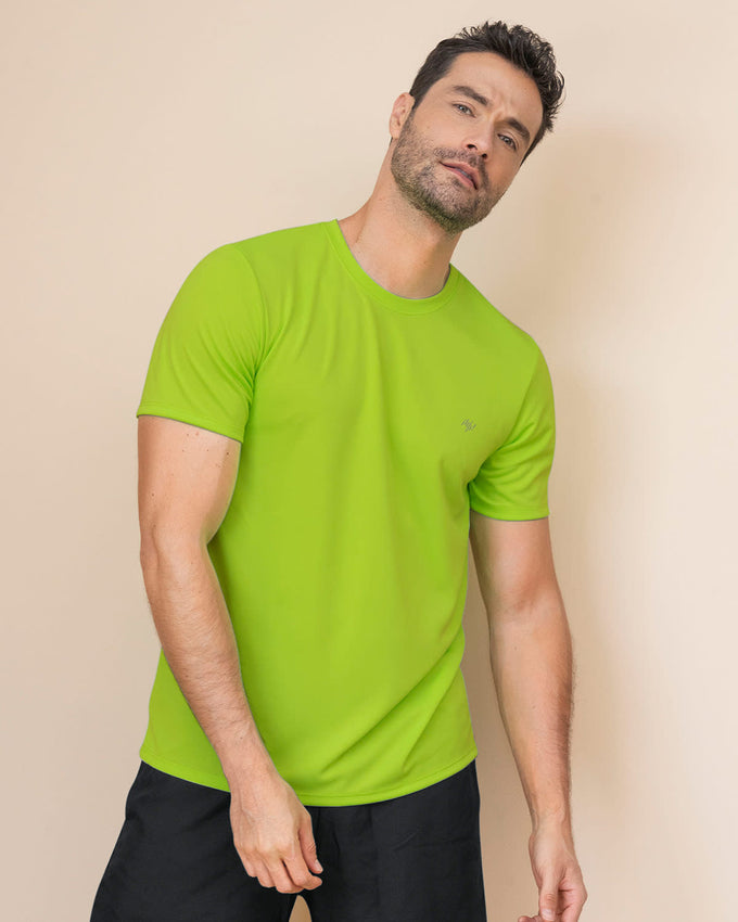 Camiseta deportiva masculina semiajustada de secado rápido#color_602-verde-neon