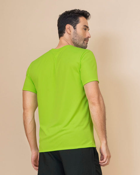 Camiseta deportiva masculina semiajustada de secado rápido#color_602-verde-neon