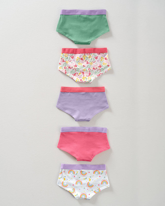 Paquete x 5 panties tipo hipster en algodón suave para niña#color_s24-lila-unicornio-arco-iris-verde-rosado