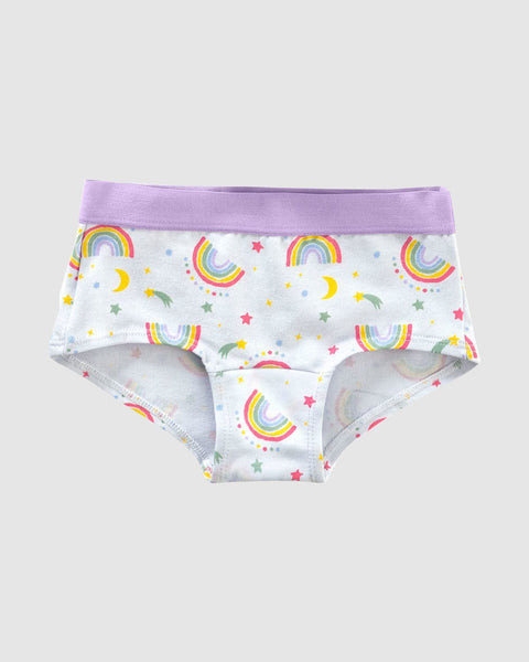 Paquete x 5 panties tipo hipster en algodón suave para niña#color_s24-lila-unicornio-arco-iris-verde-rosado