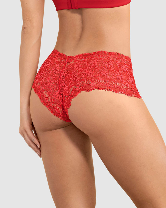 Panty estilo hipster en encaje sexy con refuerzo en algodón#color_340-rojo