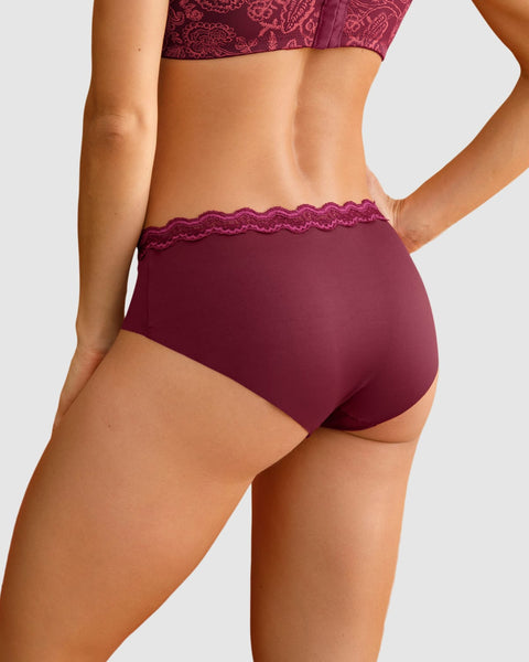 Panty hipster con encaje en cintura tiro medio#color_382-vino-tinto-medio